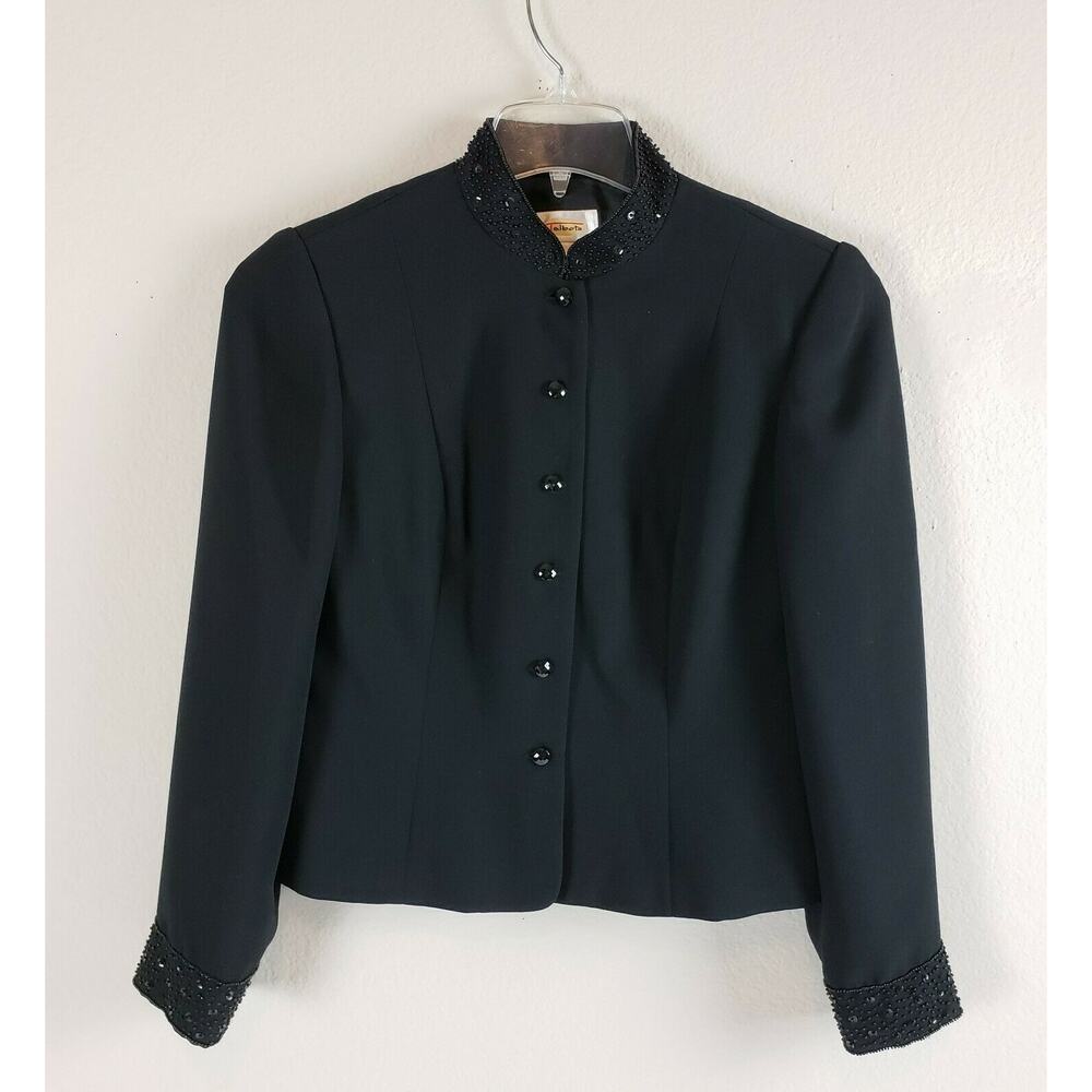 Talbots Woman SIZE 4 Black Blazer Suit Button Jacket Lined Embellished Seed Bead